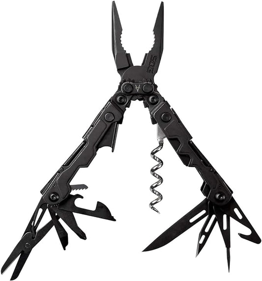 SOG PowerLitre Mini Utility Multi-Tool w/ 19 Lightweight Tools, Compact 5 Inch Long Utility Tool with Knife, Screwdriver, Hex Bit Holder, Black