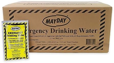 Mayday Pouch Water, Coast Guard Emergency Water, 5-Year Shelf LIfe, Disaster Preparedness Supplies for, Earthquake, Fire, Flood, Leak-Proof Pouches, 4.225 Oz/125Ml 50 Pack