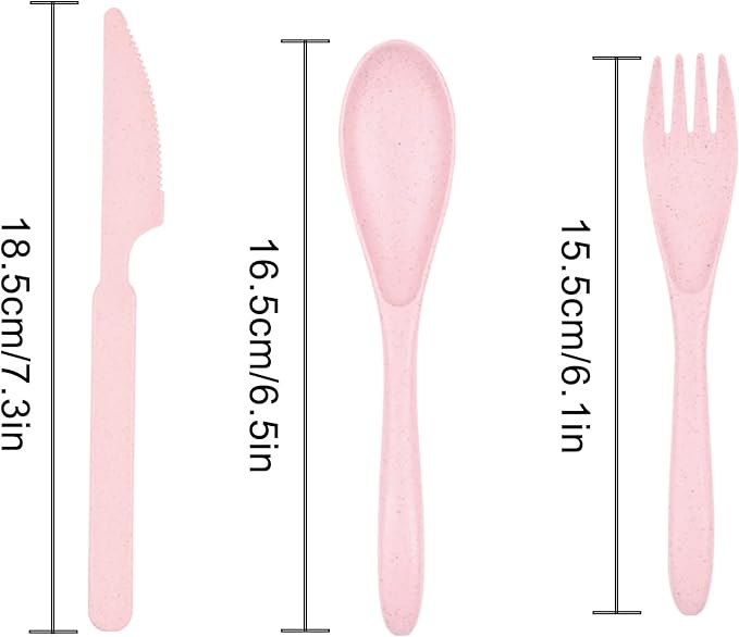 Knives Spoons and Forks Set, Wheat Straw Cutlery Set, Reusable Flatware Set for 4, Utensils for Party, Travel, Work, Picnic, Camping or Daily Use (Green, Beige, Pink, Blue)