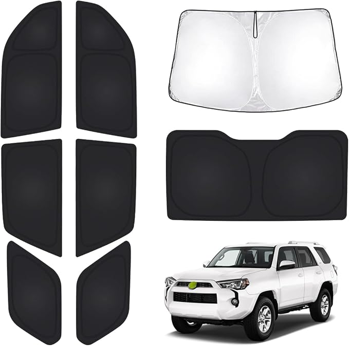 T TGBROS Windshield Sun Shade for Toyota 4Runner 2010-2024 Car Window Shades Thicken UV Block and Blackout Privacy Foldable Sunshades 8PCS Accessories Keep Cool Sun Visor Covers