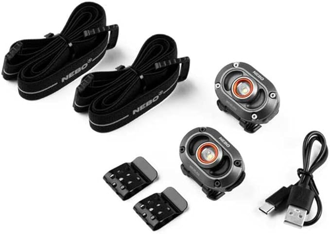 NEBO MYCRO 250 Rechargeable Headlamp | 250 Lumens, 3 Light Modes, Water Resistant, Adjustable Strap, Super Bright Head Lamp for Camping & Hiking, Includes USB Charging Cable — 2 Pack