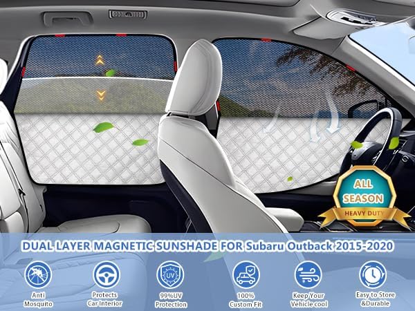 ZATOOTO Car Window Shades for Outback 2015-2020, Double Layer Blackout Shade with Breathable Mesh Screen and Reversible Window Cover Design Privacy & UV Protection for Travel Trip Camping