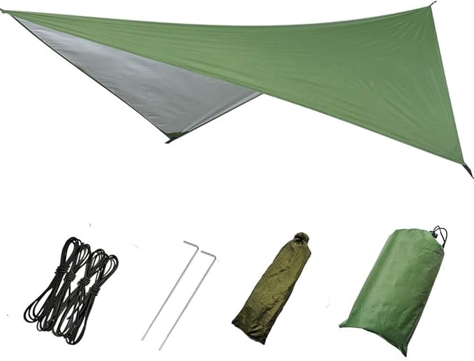 Camping Hammock, Double & Single Portable Hammock with Tree Straps, Lightweight Nylon Hammock Swing Set with Net and Rain Fly Tarp and Pocket for Backpacking Hiking Travel Outdoor(ArmyGreen)