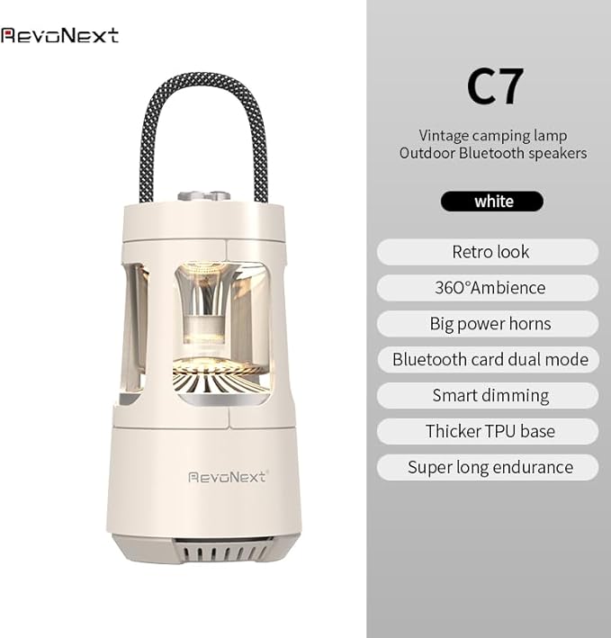 LED Camping Lantern Rechargeable,Outdoor Bluetooth Speakers, 4000mAh ,IPX4 Waterproof ,Dimmable Tent Lights for Power Outages, Decorations for Party Garden Patio/Pool(White)
