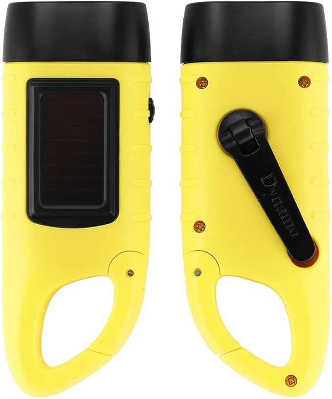Simpeak 2-Pack Hand Crank Solar Powered Emergency LED Flashlight, Survival Flashlight with Dynamo Torch for Outdoor Sports, Yellow