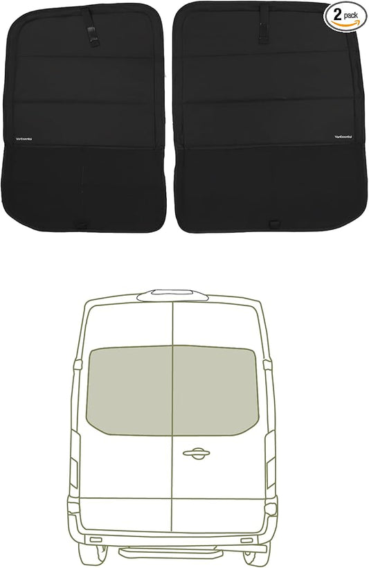 VanEssential Insulated Stealth Blackout Window Cover Designed for Ford Transit High/Medium Roof Full Plastic Trim (Van Years 2015 - Current) Rear Door Window (Pair) - Black