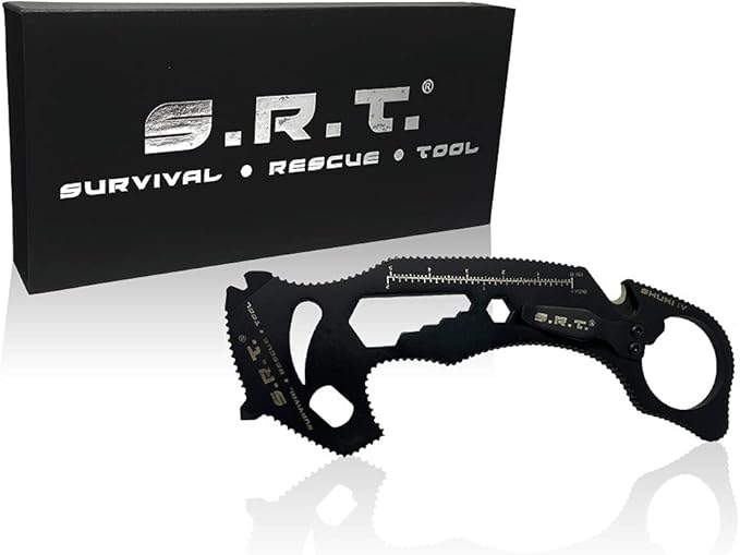 S.R.T. Survival Rescue Tool - 14 Function Premium Rescue Multitool for Everyday Carry Personal Protection Applications - Automobile Rescue Tool with Seat Belt Cutter and Window Breaker - TSA Compliant