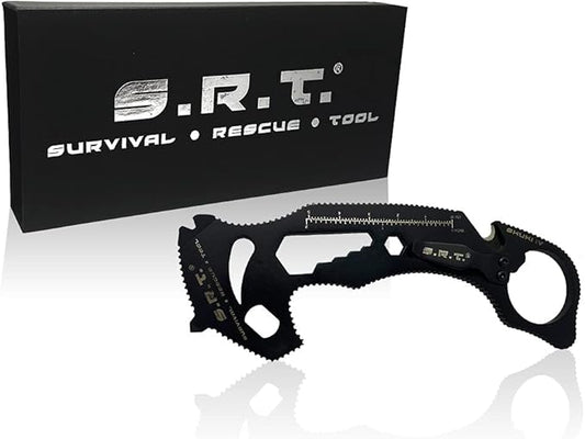 S.R.T. Survival Rescue Tool - 14 Function Premium Rescue Multitool for Everyday Carry Personal Protection Applications - Automobile Rescue Tool with Seat Belt Cutter and Window Breaker - TSA Compliant