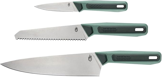 Gerber Gear ComplEAT Knife Set - Camp Cutting Set with Paring Knife with Sheaths, Serrated Utility & Chef's - Dishwasher-Safe