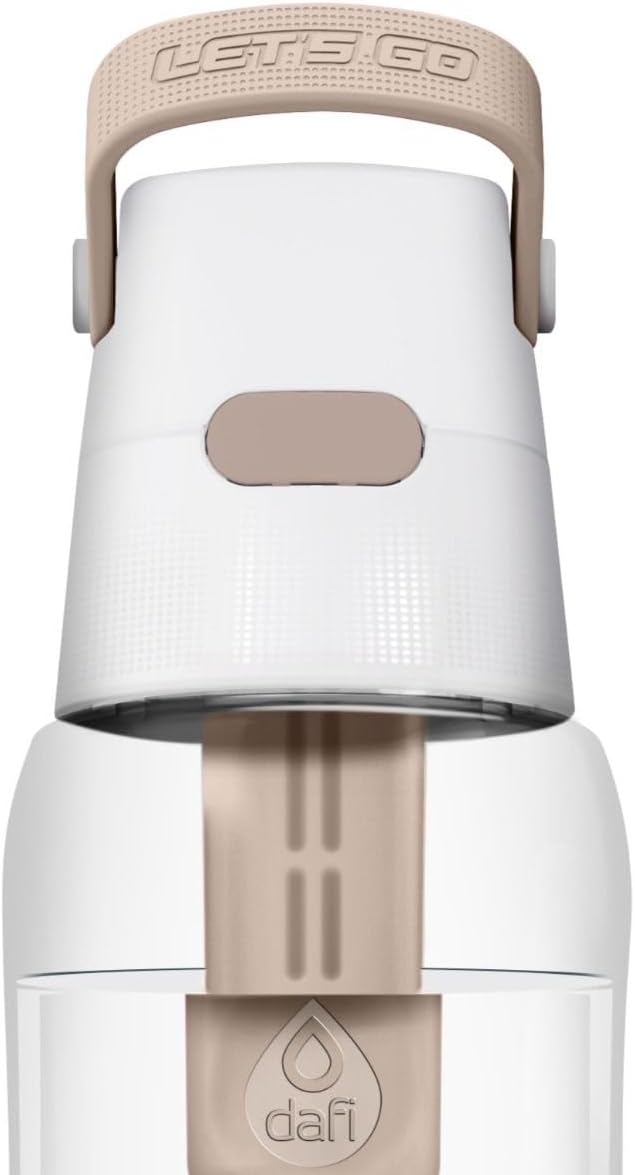 Dafi Filtered Water Bottle with Straw 24 oz - Sports Water Bottle Reusable with Carbon Filter for Travel, Gym, Daily Use - Leakproof, BPA-Free with Hypoallergenic Mouthpiece & Carrying Handle - Beige