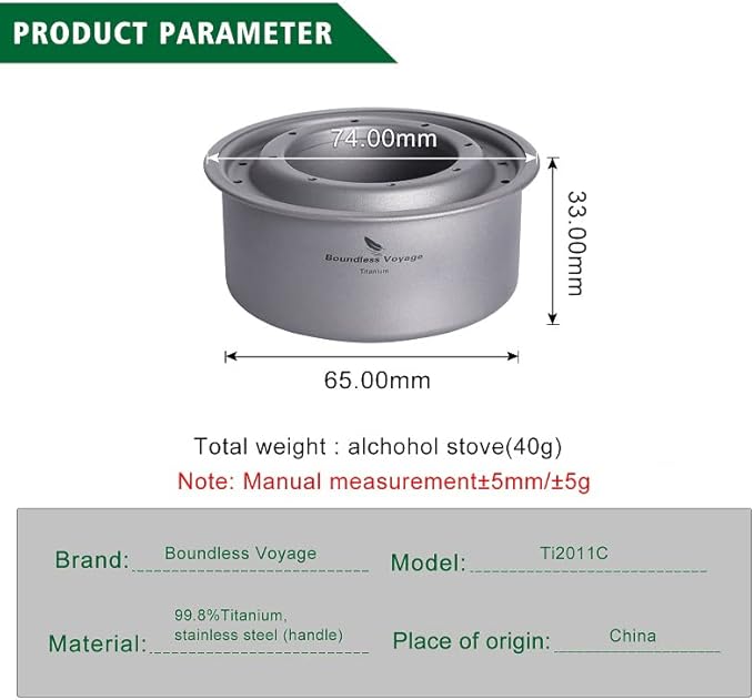 iBasingo Mini Titanium Spirit Stove Alcohol Heater Wood Burner with Stand Outdoor Camping Hiking Backpacking Furnace Tourist Cooker Survival Trekking Hiking Supplies (Ti2011C)