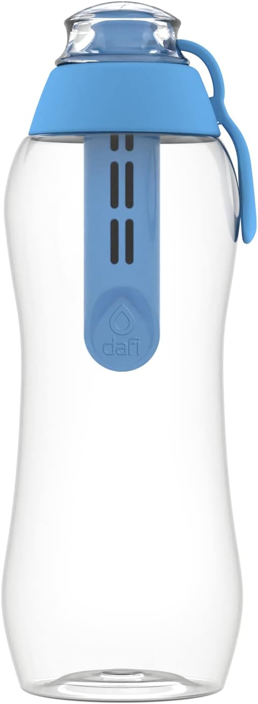 Dafi Sport Water Bottle with Filter Blue 0.3L – BPA-Free Reusable Bottle with Activated Carbon Filter – Removes Chlorine Taste & Odor – Perfect for Active Lifestyle Travel Gym Work – Made in Europe