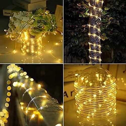 JMEXSUSS 2 * 200 LED Warm White Solar Rope Lights, 66ft IP 65 Waterproof Solar String Light Outdoor, 8 Modes Christmas Lights for Camp Trampoline Ladder Slide Tent