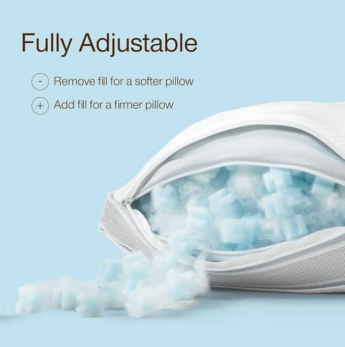 Coop Home Goods Cool+ Adjustable Cooling Toddler Pillow, 13x19, Cooling Gel Memory Foam Kids Pillow for Ages 2+, Customizable Loft, Breathable, Washable Cover, Childproof Zipper, Small Cooling Pillow