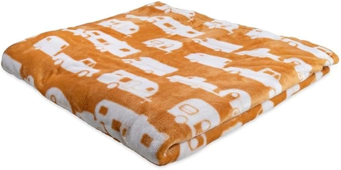 Camco 53441 Life is Better at The Campsite Plush Fleece Blanket, Queen Size - Keeps You Warm While at Home, Camping or on Picnics - Machine Washable - Features a Brand RV Print, Autumn Gold