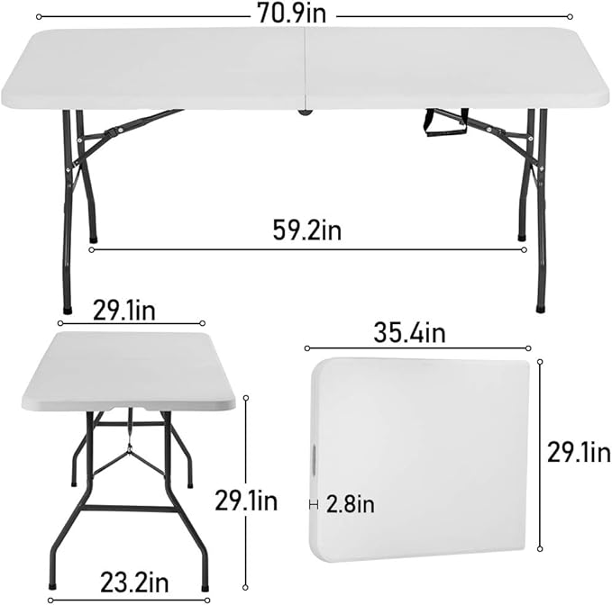 BestOffice 6FT Picnic Table Folding, Camping, Plastifor Party Event,White