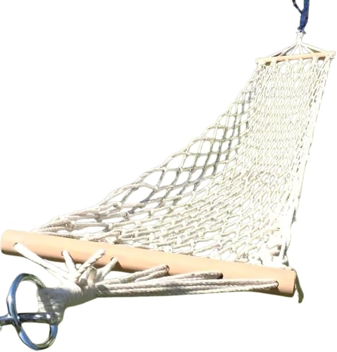 Compact Cotton Rope Hammock with Spreader Bars – 200 × 30 cm Bed, 120 kg / 265 lb Capacity, Portable 1-Person Net (White)
