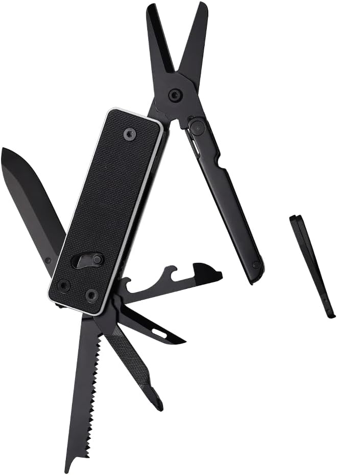 ROXON KS2 Elite Noir Blanc Edge D2 Blade 13 in 1 Mini Multi Tool function pocket knife with big scissor, G10 handle and Pocket clip, good for Camping/Emergencies/EDC Multitool (D2 Steel Blade)