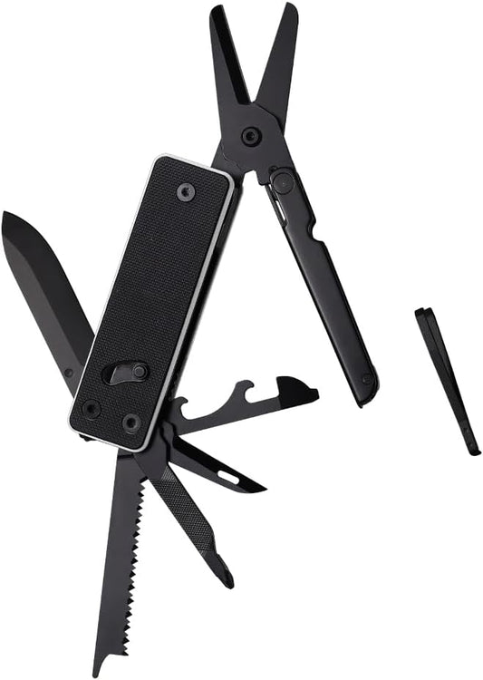 ROXON KS2 Elite Noir Blanc Edge D2 Blade 13 in 1 Mini Multi Tool function pocket knife with big scissor, G10 handle and Pocket clip, good for Camping/Emergencies/EDC Multitool (D2 Steel Blade)