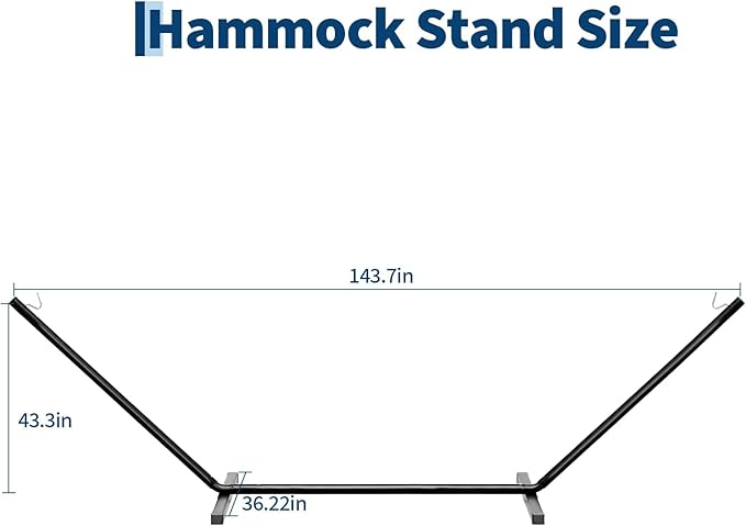 12 FT Outdoor Hammock Stand Heavy Duty Steel, Portable 2 Person Hammock Frame with Hooks and Chains, 450 LBS Capacity Hammock Holder for Patio Backyard Garden, Black