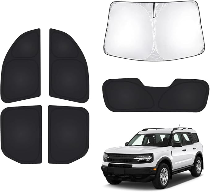 T TGBROS Windshield Sun Shade for Ford Bronco Sport 2021-2023 2024 2025 2026 Car Window Shades Thicken UV Block and Blackout Privacy Foldable Sunshades 6PCS Accessories Keep Cool Sun Visor Covers