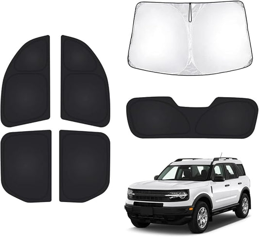 T TGBROS Windshield Sun Shade for Ford Bronco Sport 2021-2023 2024 2025 2026 Car Window Shades Thicken UV Block and Blackout Privacy Foldable Sunshades 6PCS Accessories Keep Cool Sun Visor Covers