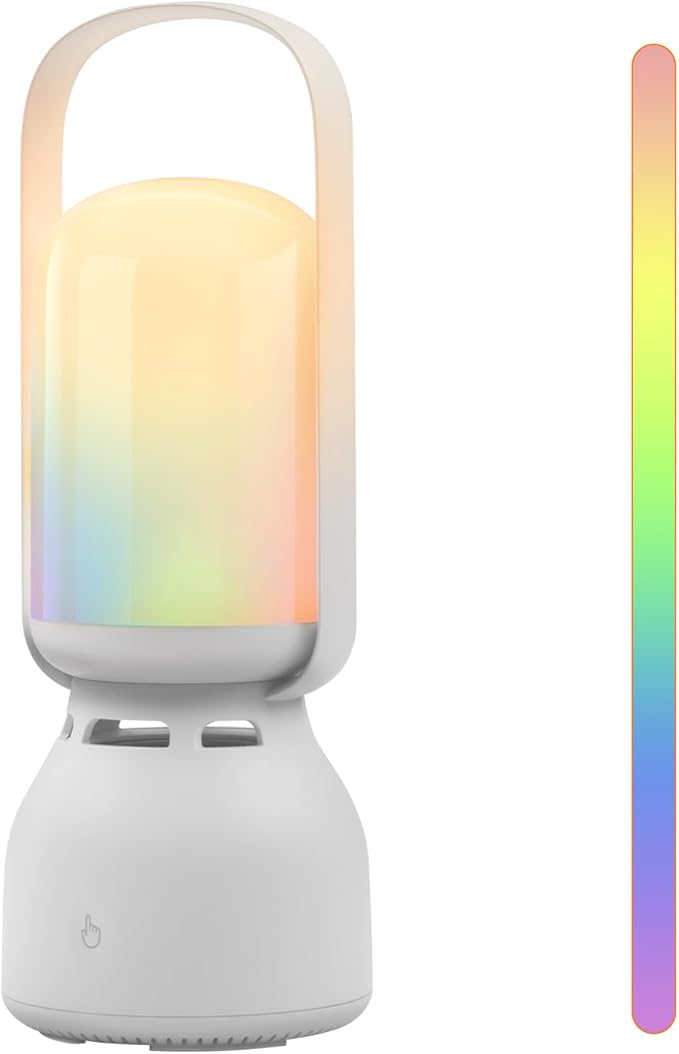 JackonLux Camping Lantern with Speaker, Portable Rechargeable Outdoor Lantern, 11 Mode RGB Color Dimmable LED Night Light for Camping, Home, Party and Hiking (1, White)
