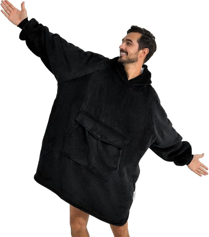 Krifey Wearable Blanket Hoodie for Men, Oversized Sherpa Fleece Sweatshirt with Giant Pocket, Cozy Birthday Gifts for Him
