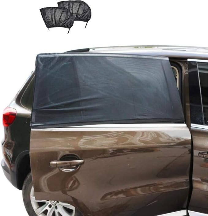 Car Window Shades, Breathable Mesh Side Car Window Sun Shade, Stretchy Car Window Screen for Baby Camping Sun Protection, car Window Covers for Rear/Back Window for Privacy (2 Pack)