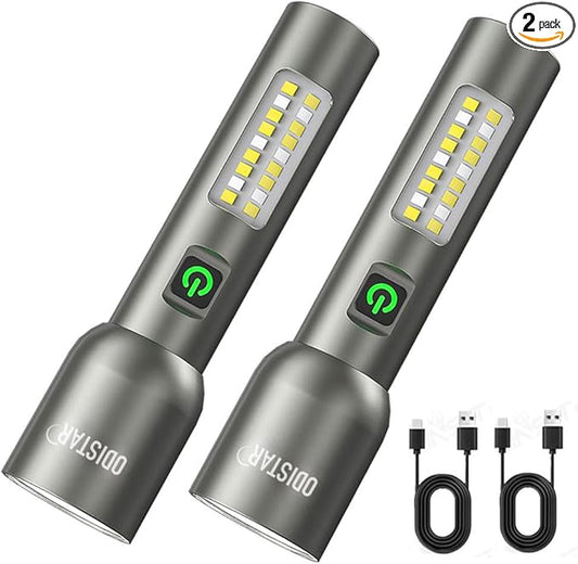 ODISTAR Rechargeable Flashlight High Lumens, 2000 Lumen Super Bright Led Small Powerful Tactical Flashlight with 7 Light Modes, Pocket Waterproof Flash Light for Camping Home Emergencies（2 Pack）
