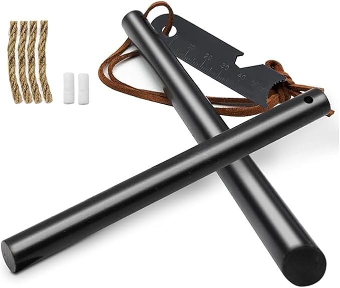 BCHARYA Fire Starter Survival Tool, Ferro Rod Kit with Leather Neck Lanyard and Multi-Tool Striker, Flint and Steel Survival Igniter with Tinder Rope and Tab for Camping, Hiking and Emergency