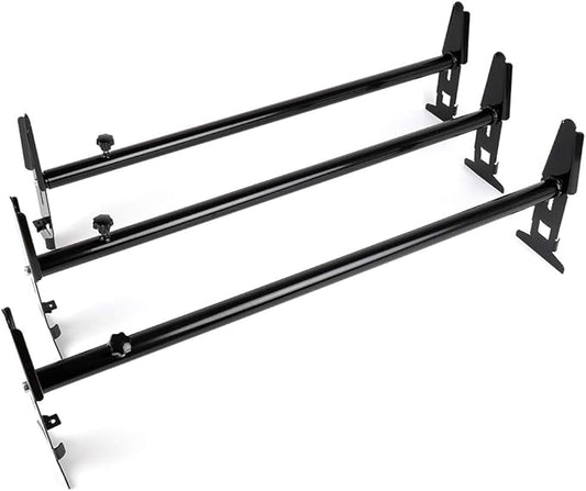 Scitoo Heavy-Duty 3 Bars Steel Utility Ladder Truck Pickup Rack Kayak Contractor Lumber Utility for Chevy for Dodge for Ford for GMC Express 77' Van with Rain Gutters - Black Van Rack