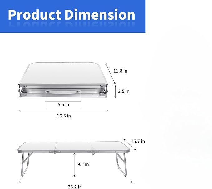 Moosinily Small Camping Table 35.2 inch Folding Picnic Table Foldable Low Camp Table Portable Short Aluminum Outdoor Floor Short Beach BBQ White 35.2×15.7 inch