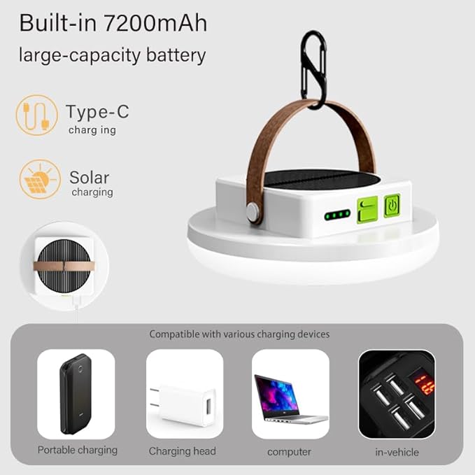 Solar Camping Lights 100 LEDs 4500 Lumens 45W 7200mAh Portable Gear Power Outage Emergency for Home , USB Outdoor Rechargeable Hanging Lantern Canopy Tent Light