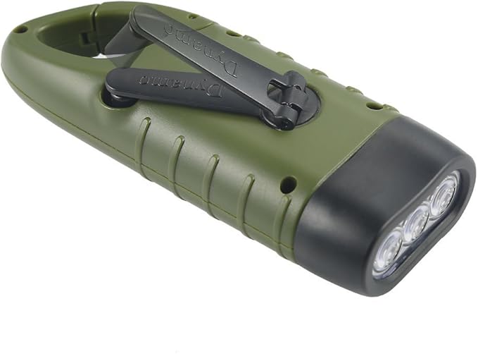 Simpeak 2-Pack Hand Crank Solar Powered Flashlight, Emergency Rechargeable LED Survival Flashlight, Quick Snap Carbiner Dynamo Flash Light Torch for Outdoor Sports, Green