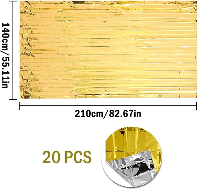 20 Pieces Emergency Foil Blankets, Survival Emergency Blanket, Emergency Foil Thermal Blankets for Survival, Emergency Gold Foil Blanket, for Outdoors, Survival, Hiking, Marathons(210 X 140cm)