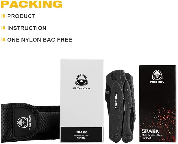 Roxon CM1349 SPARK Multitool Plier, 14-in-1 Multitools Folding Plier, Multipurpose Outdoor Survival Portable Multi Tool Set