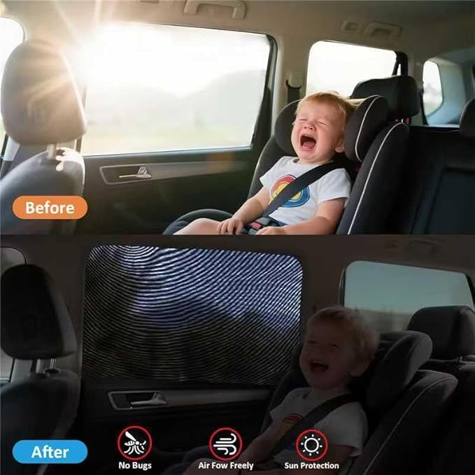 Car Window Shades,2 Pack Breathable Rear Side Window Covers Screen Mosquito Net for Car Camping, Reduce Harsh Sun and Breath Air Flow Freely for Your Baby