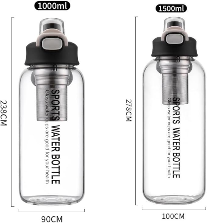 Glass Tea Bottle with Infuser - Gass Tea Tumbler with Infuser, Borosilicate Glass Infuser Water Bottle with Straw, Sleeve,Lock Lid and Handle, Leakproof (1500ML)