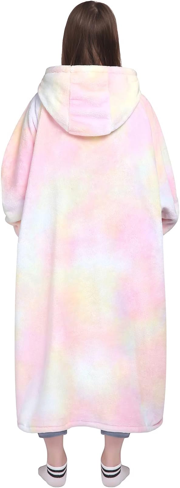 Waitu Wearable Blanket Sweatshirt Gifts for Women and Men, Warm and Cozy Rainbow Blanket Hoodie, Thick Flannel Hoodie Blanket with Sleeves for Adults and Kids