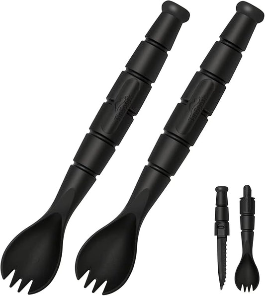 Tactical Spork, Tactical Spork Spoon Combo, 3 in 1 Tactical Camping Utensils, Camping Gear & Backpacking Gear, 2 Pack, Black