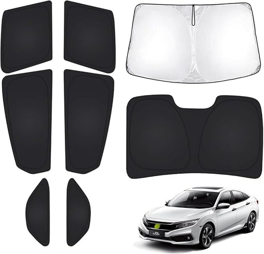 T TGBROS Windshield Sun Shade for Honda Civic 2016-2021 Car Window Shades Thicken UV Block and Blackout Privacy Foldable Sunshades 8PCS Accessories Keep Cool Sun Visor Covers