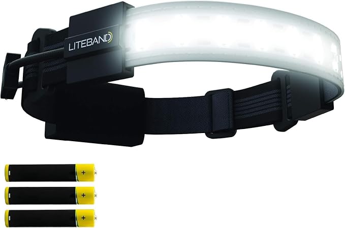 OPTIMAL VENTURES LITEBAND Flex LED Headlamp, 300 Lumens, 210° Wide Beam, Lightweight Low-Profile Fit, IPX2 Weather Resistant, Black