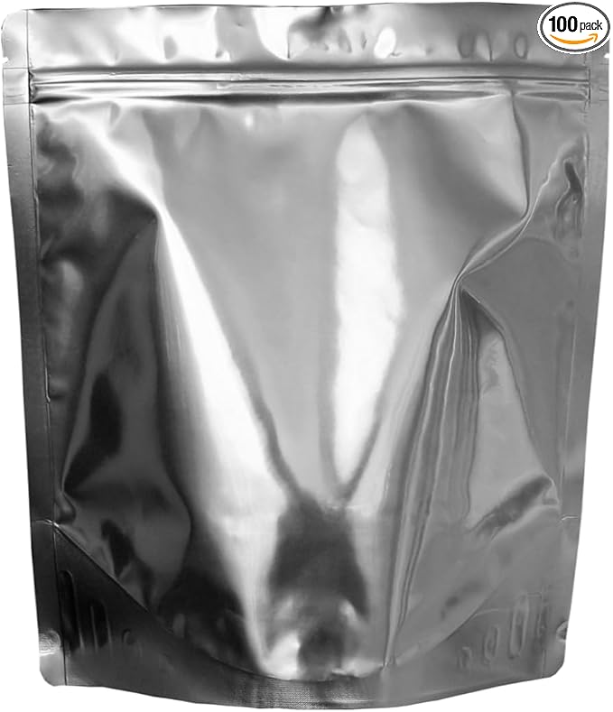 PackFreshUSA: Gallon (10.25” x 11.5” x 5.5”) Seal-Top Stand-Up Mylar Pouch Bags for Long-Term Food Storage - Premium Century 7 Mil Thick/Side - Heat Sealable - Round Corners - Free Guide - Pack of 100