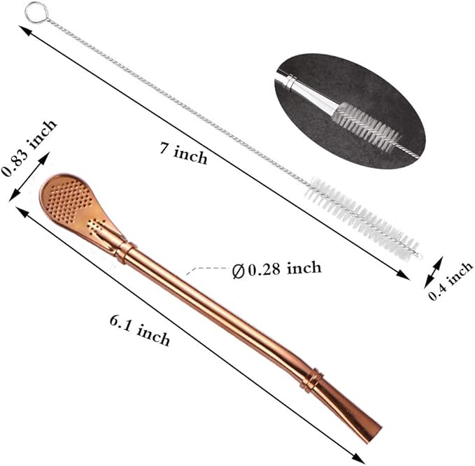 Yerba Mate Bombilla Stainless Steel Straw Loose Leaf Tea Infuser Dringking Spoons Filter Stirring Straws Pack of 5 with 2 Cleaning Brush