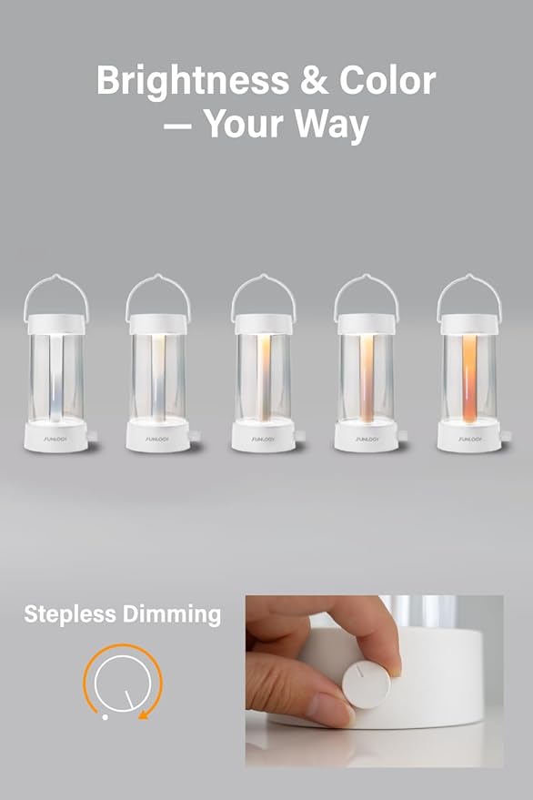 FUNLOGY Lantern - Rechargeable LED Camping Lantern, Vintage 360° Dimmable Light , 4000mAh Power Bank, High CRI 95, IPX4 Water-Resistant, Portable for Home, Emergency, Outdoor, White
