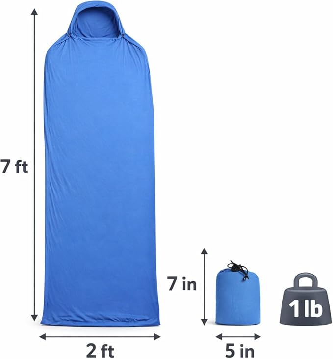 Sleeping Bag Liner for Camping – Ultralight Insulated Wearable Quilt 1 lb, Backpacking Blanket Sack with Hood