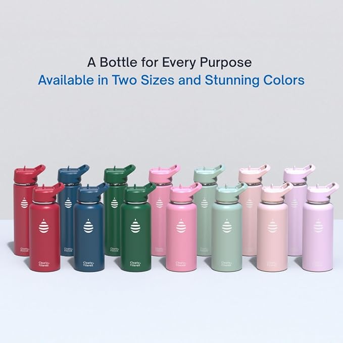 Clearly Filtered Water Bottle | Removes 220+ Contaminants, Double-Wall Insulated Stainless Steel, BPA/BPS Free, Phthalate Free, Filters Flouride Lead Chlorine (32oz, Blush)