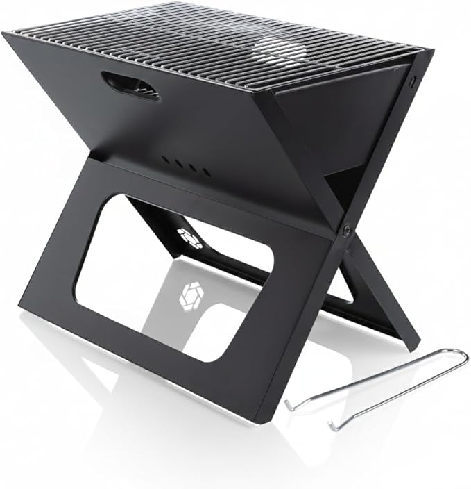 PICNIC TIME X-Grill 2.0 Portable Grill, Camping Charcoal BBQ for Tailgating, (Black)