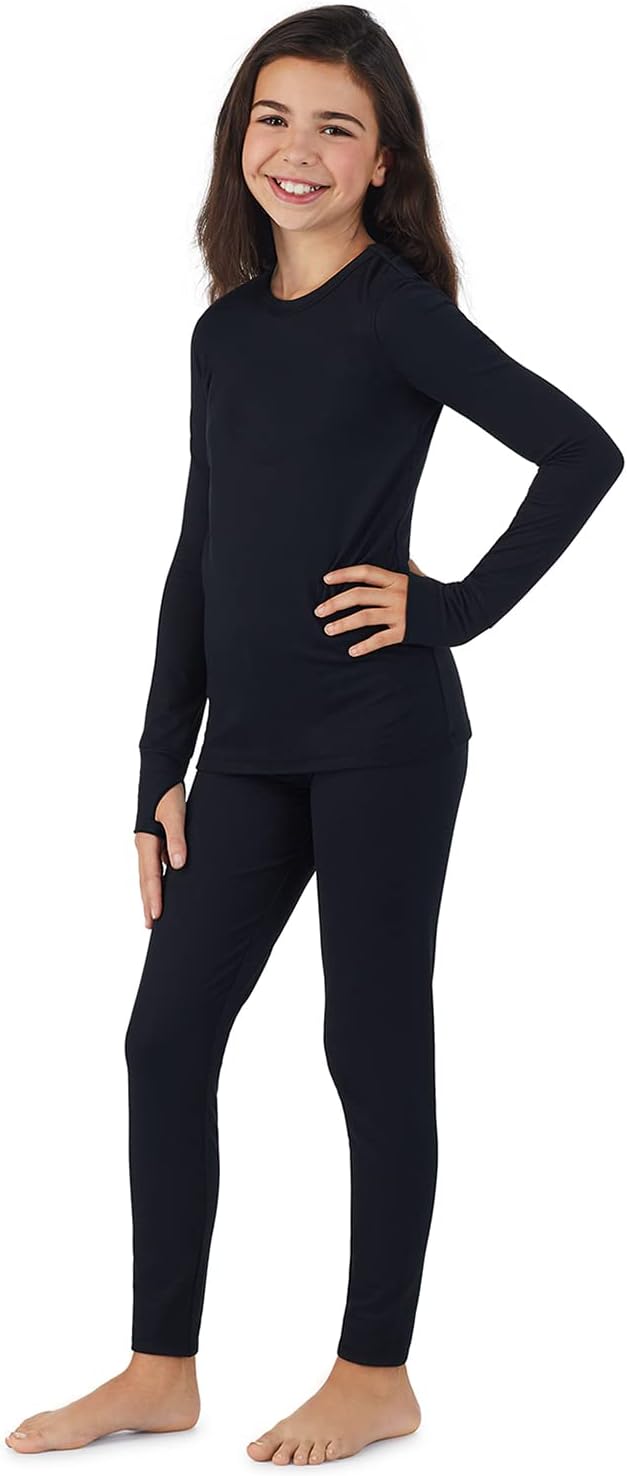 Cuddl Duds Girls Heavyweight Cold Weather Fleece Lined Thermal Set – Long Sleeve Shirt & Leggings – Long Johns for Kids